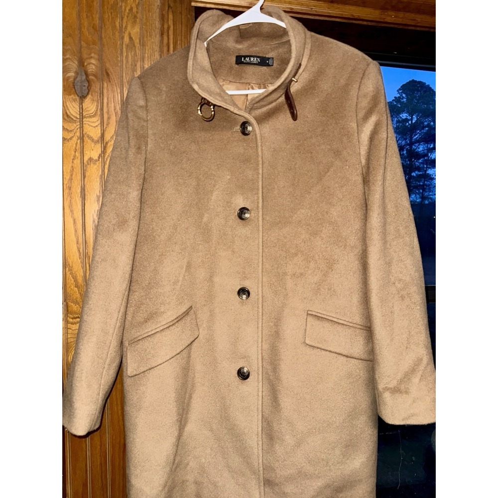 Lauren Ralph Lauren Beige Wool Blend Mid-Length Overcoat Size 14